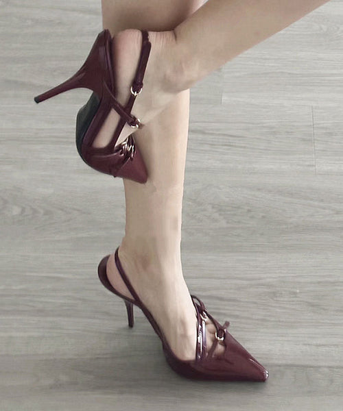 Leather High Faux Heels Sandals Pointed Splicing Red Toe FashionChic