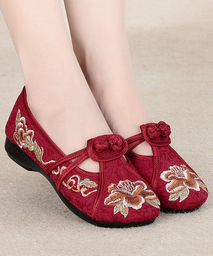 Red Flat Shoes Cotton Fabric Boho Embroidery Splicing RD007 ABC