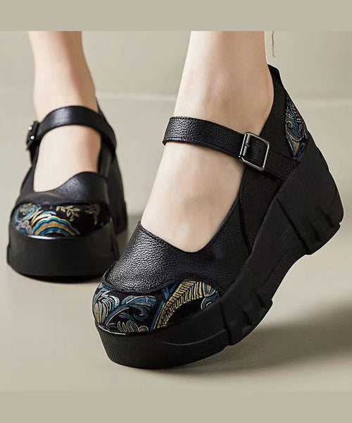 Red High Wedge Heels Shoes Women Splicing Buckle Strap CZ1016 Ada Fashion