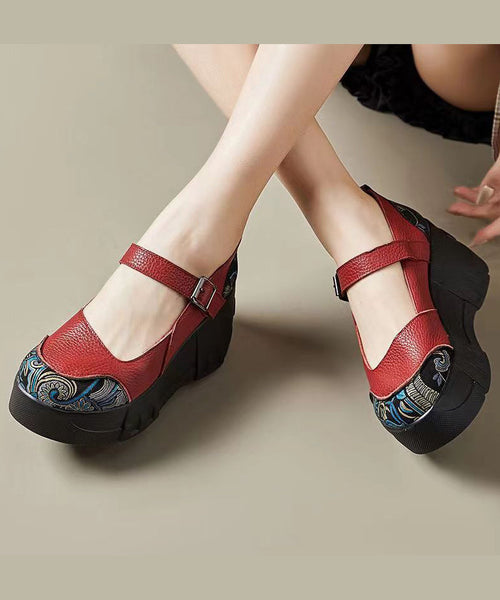 Red High Wedge Heels Shoes Women Splicing Buckle Strap CZ1016 Ada Fashion