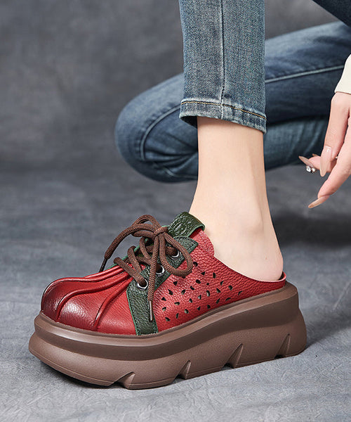 Red Hollow Out Lace Up Splicing Platform Slide Sandals YC017 ABC