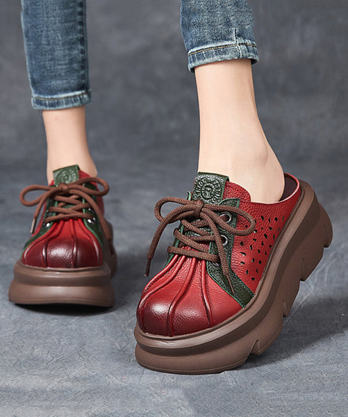 Red Hollow Out Lace Up Splicing Platform Slide Sandals YC017 ABC