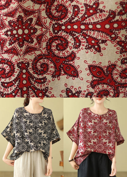 Short Sleeve Top Loose O-Neck Red FashionChic