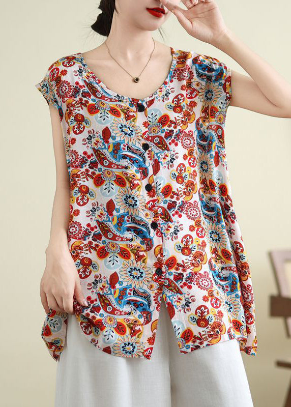 Open Side Red Patchwork Sleeveless Vest FashionChic