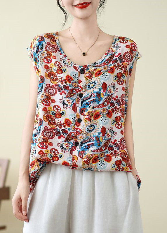 Open Side Red Patchwork Sleeveless Vest FashionChic