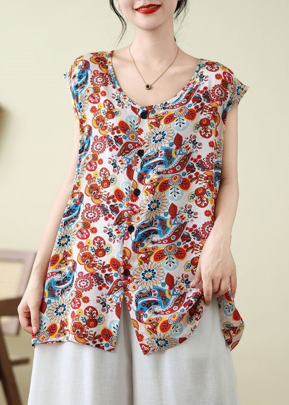Open Side Red Patchwork Sleeveless Vest FashionChic