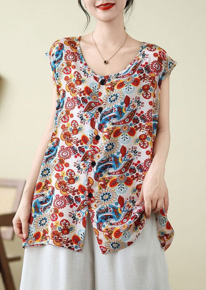 Open Side Red Patchwork Sleeveless Vest FashionChic