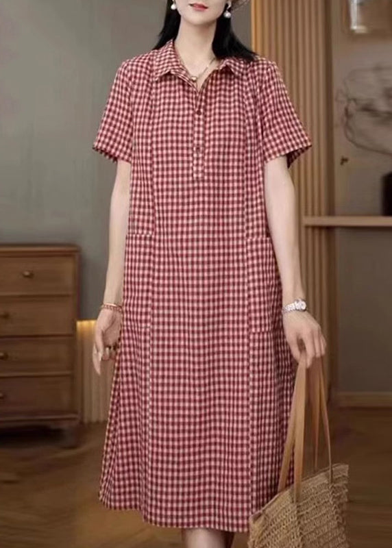 Shirt Peter Dresses Pan Plaid Linen Collar Red Summer FashionChic