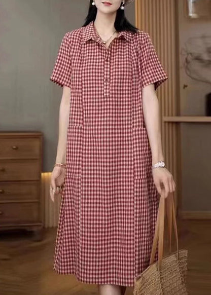 Shirt Peter Dresses Pan Plaid Linen Collar Red Summer FashionChic