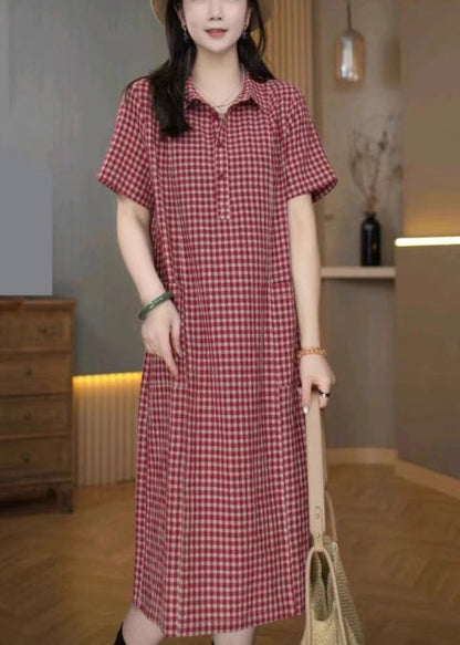 Shirt Peter Dresses Pan Plaid Linen Collar Red Summer FashionChic