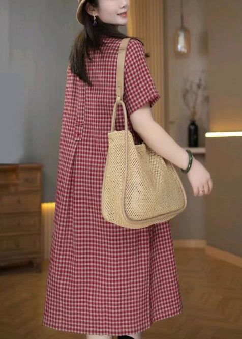 Shirt Peter Dresses Pan Plaid Linen Collar Red Summer FashionChic