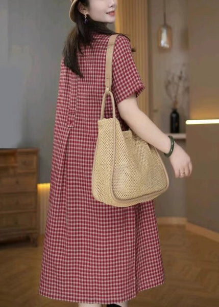 Shirt Peter Dresses Pan Plaid Linen Collar Red Summer FashionChic