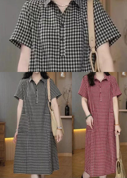Shirt Peter Dresses Pan Plaid Linen Collar Red Summer FashionChic