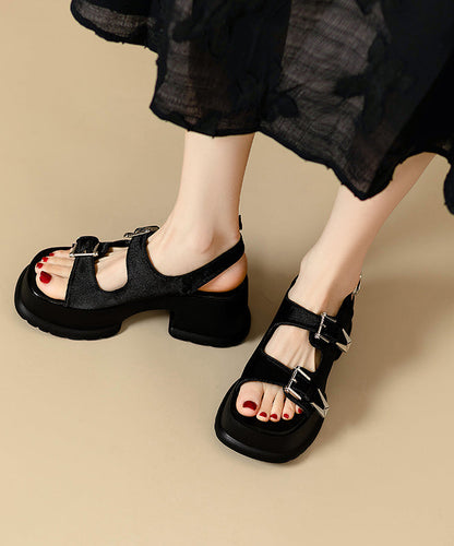 Splicing Buckle Leather Strap Platform Chic Sandals Red Faux FashionChic