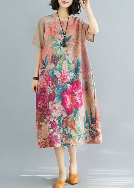 Red Pockets Cotton Dress O Neck Short Sleeve JH027 MMDM-SDL240717