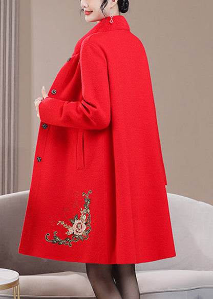 Red Pockets Zircon Wool Spring Coats Stand Collar RZ021 ABC