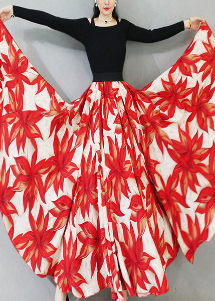 Red Print Chiffon Skirt Exra Large Hem Spring YU024 ABC