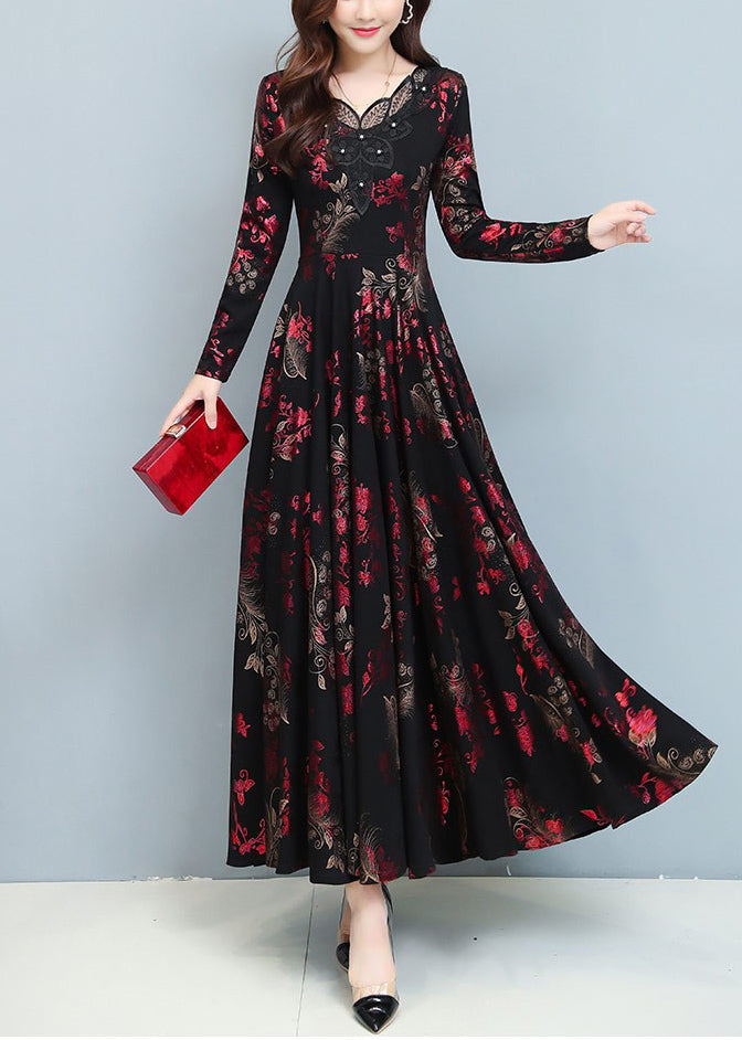Red Print Draping Silk Holiday Dresses Exra Large Hem Spring OO030 OM-CS240814