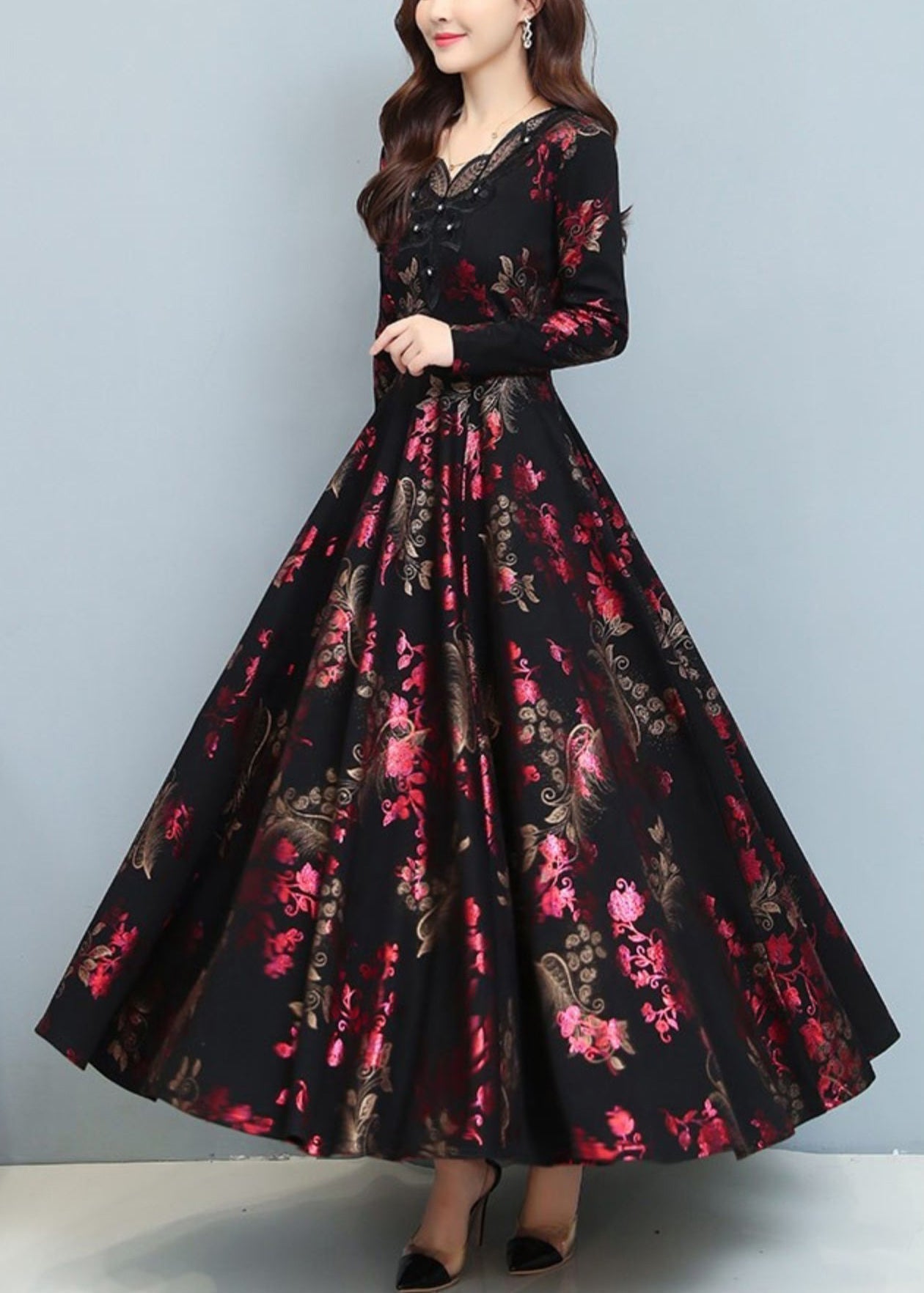 Red Print Draping Silk Holiday Dresses Exra Large Hem Spring OO030 OM-CS240814