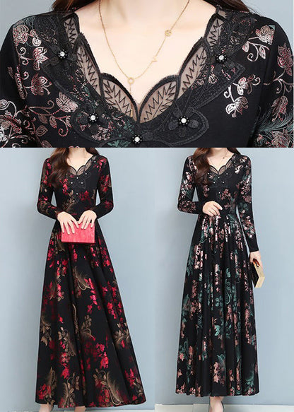 Red Print Draping Silk Holiday Dresses Exra Large Hem Spring OO030 OM-CS240814