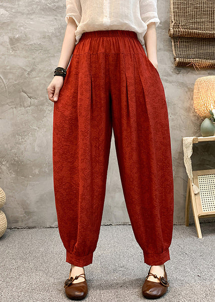 Red Print Pockets Cotton Crop Pants High Waist RE006 MZF-CPTS240807
