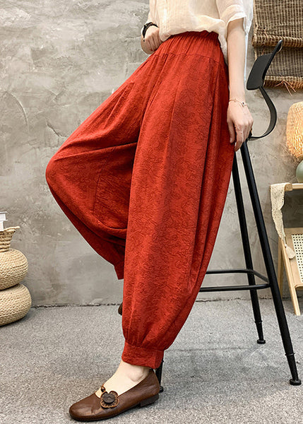 Red Print Pockets Cotton Crop Pants High Waist RE006 MZF-CPTS240807