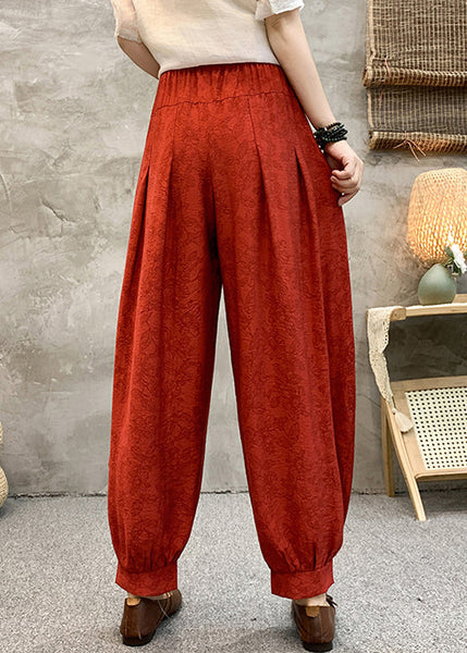 Red Print Pockets Cotton Crop Pants High Waist RE006 MZF-CPTS240807