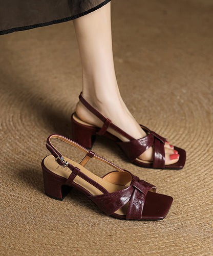 Red Sandals Chunky Sheepskin Peep Splicing Toe FashionChic