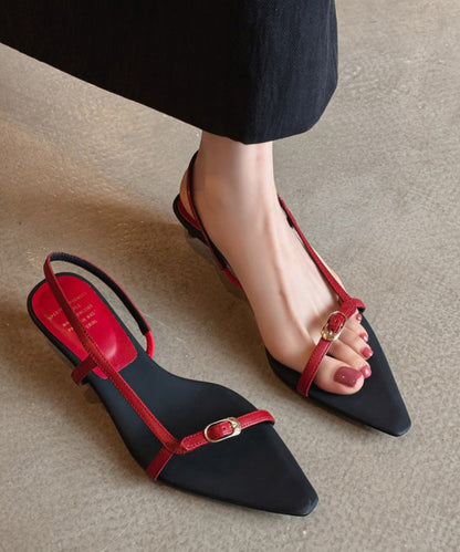 Red Sandals Kitten Toe Splicing Pointed Peep FashionChic
