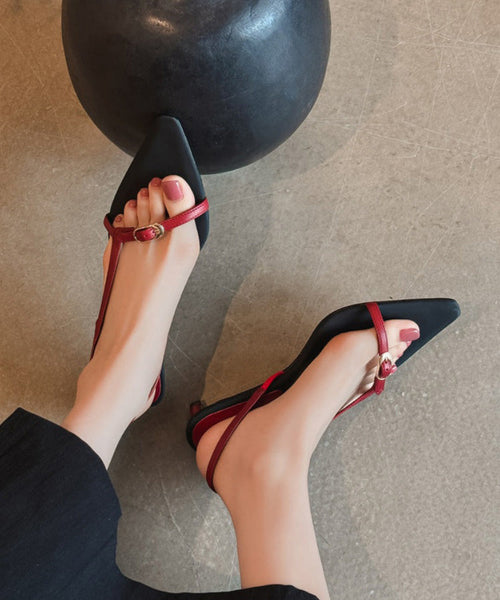 Red Sandals Kitten Toe Splicing Pointed Peep FashionChic