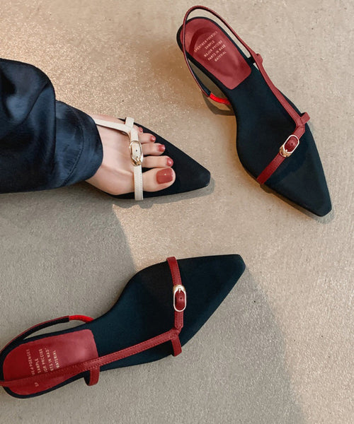 Red Sandals Kitten Toe Splicing Pointed Peep FashionChic