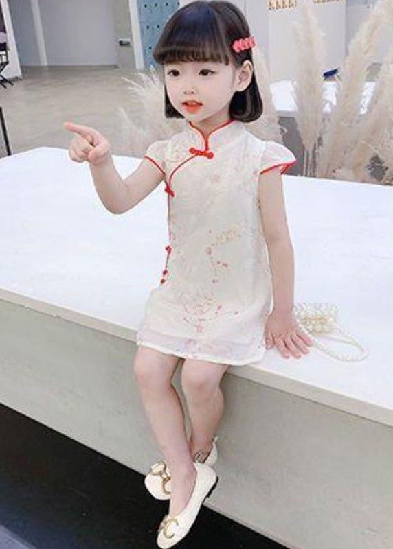 Red Stand Collar Button Silk Kids Mid Dress Summer GF017 MM-RCTZ-SDM230724