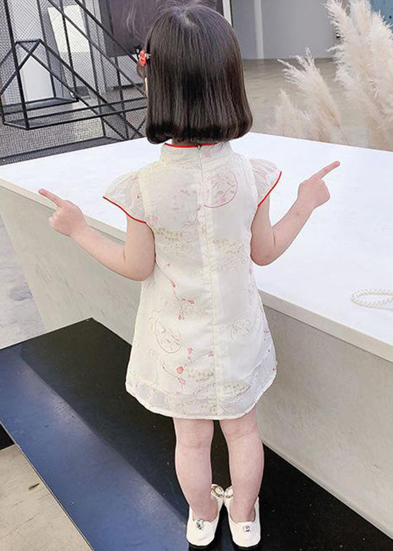 Red Stand Collar Button Silk Kids Mid Dress Summer GF017 MM-RCTZ-SDM230724