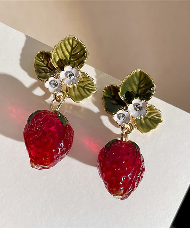 Strawberry Resin Sweet Earrings Red Fashionable Zircon FashionChic