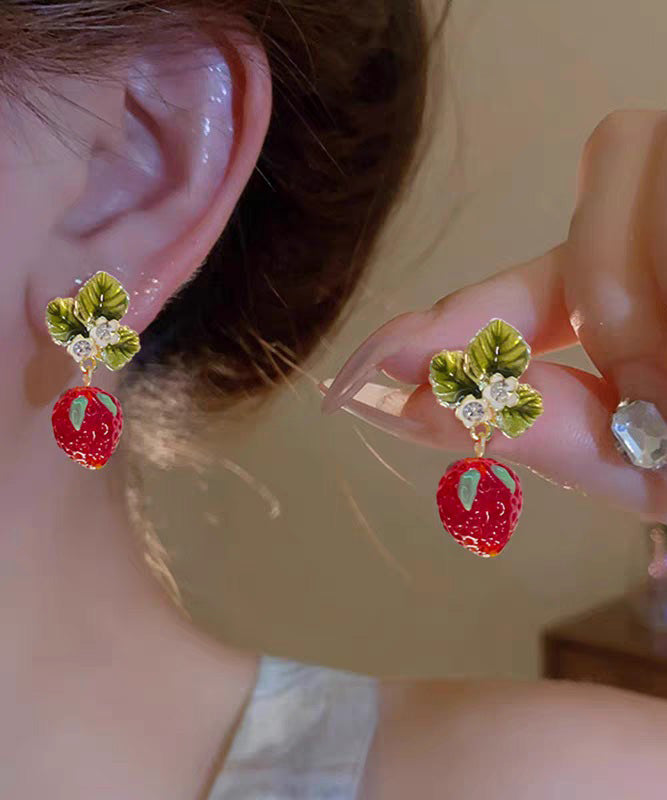 Strawberry Resin Sweet Earrings Red Fashionable Zircon FashionChic
