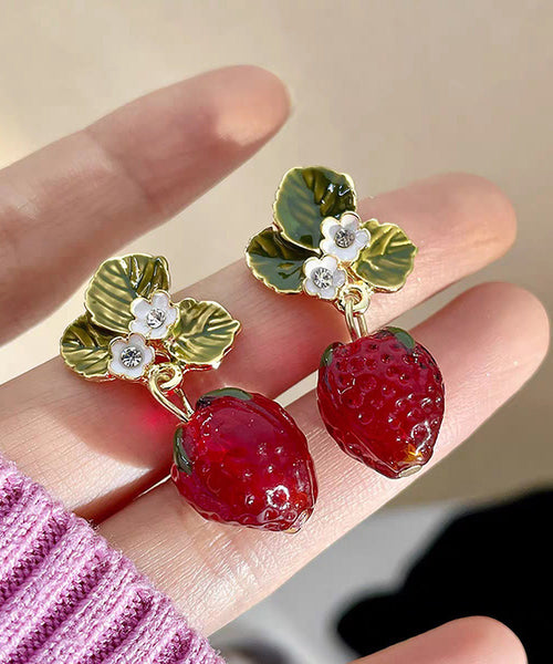 Strawberry Resin Sweet Earrings Red Fashionable Zircon FashionChic