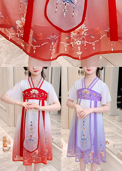 Red V Neck Lace Patchwork Tulle Kids Holiday Maxi Dress Short Sleeve GF015 MM-RCTZ-SDL230724
