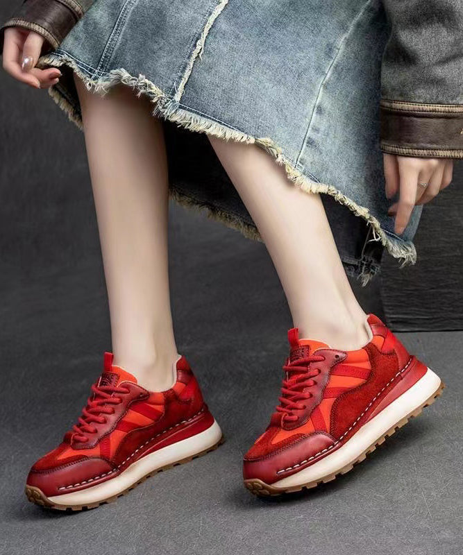 Red Versatile Women Splicing Platform Flat Feet Shoes Cross Strap DD1063 Shoe-PDX240605