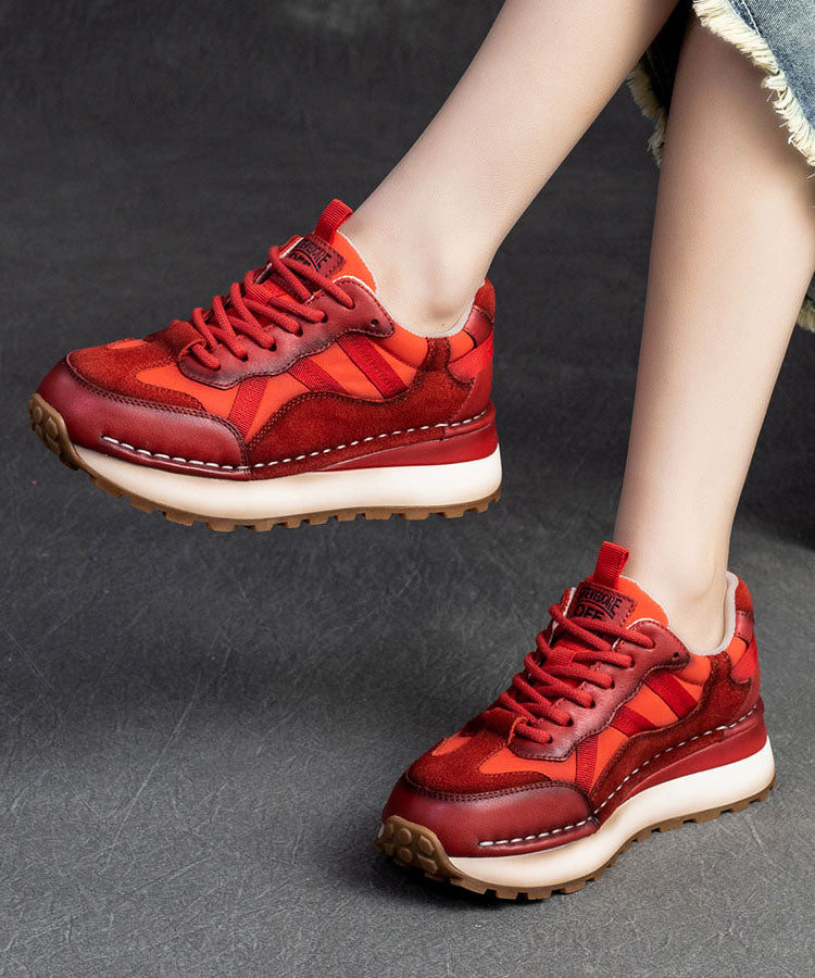 Red Versatile Women Splicing Platform Flat Feet Shoes Cross Strap DD1063 Shoe-PDX240605