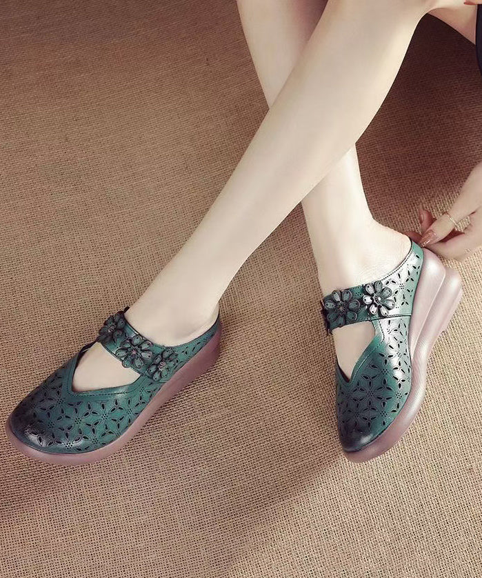 Sandals Splicing Cowhide Red New Out Hollow Slide Wedge Leather FashionChic