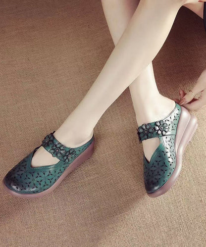 Sandals Splicing Cowhide Red New Out Hollow Slide Wedge Leather FashionChic