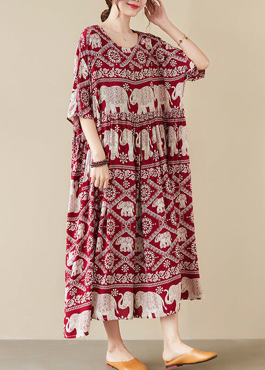 Red Wrinkled Pockets Long Dresses Summer VB1011 Ada Fashion