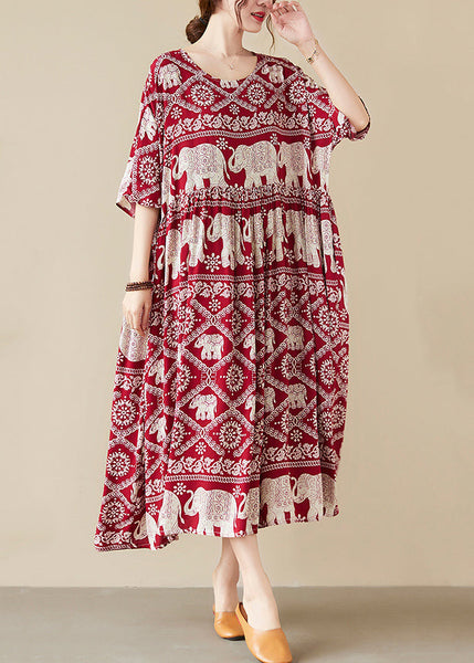 Red Wrinkled Pockets Long Dresses Summer VB1011 Ada Fashion