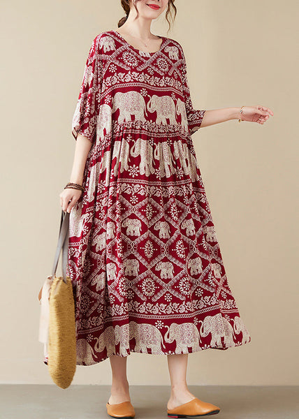 Red Wrinkled Pockets Long Dresses Summer VB1011 Ada Fashion