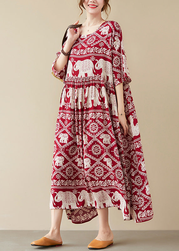 Red Wrinkled Pockets Long Dresses Summer VB1011 Ada Fashion