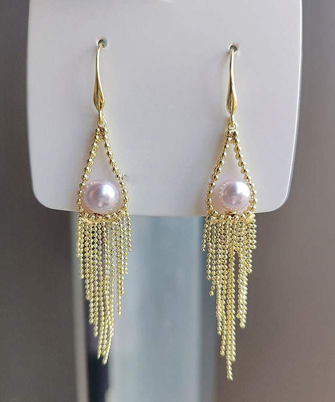 Regular Gold Alloy Pearl Tassel Drop Earrings KX1020 Ada Fashion