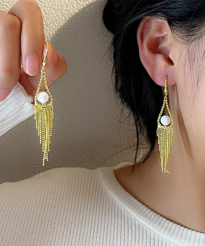 Regular Gold Alloy Pearl Tassel Drop Earrings KX1020 Ada Fashion