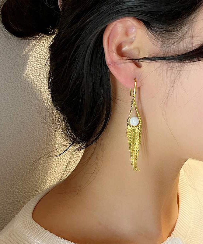 Regular Gold Alloy Pearl Tassel Drop Earrings KX1020 Ada Fashion