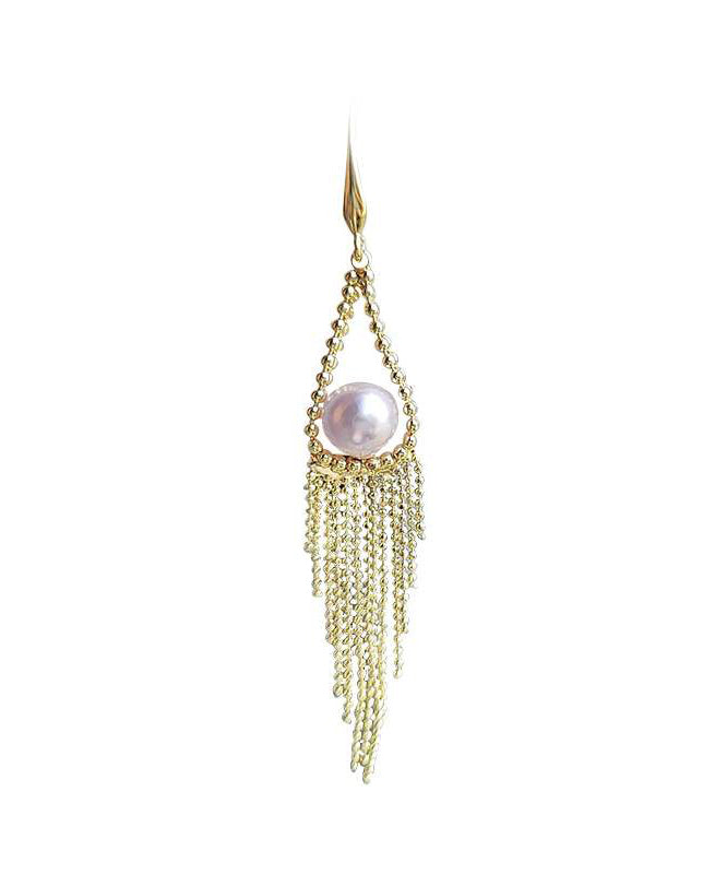 Regular Gold Alloy Pearl Tassel Drop Earrings KX1020 Ada Fashion