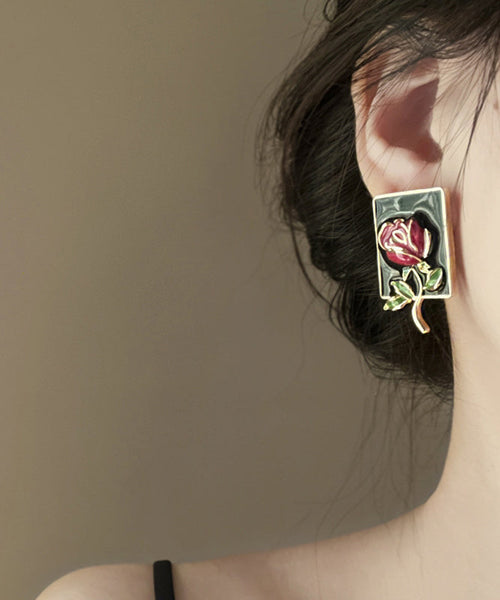 Regular Gold Sterling Silver Overgild Rose Drip glaze Stud Earring KX1049 Ada Fashion